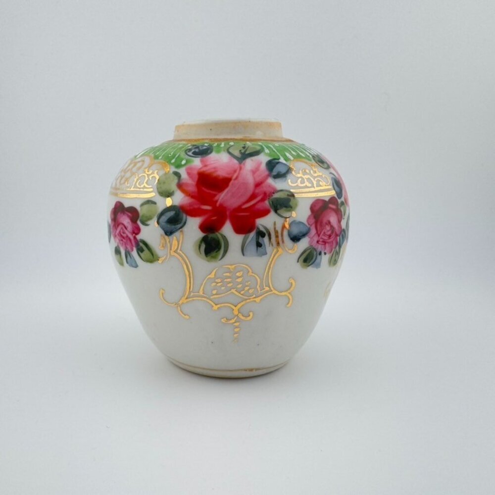 Vintage Hand-Painted Rose Porcelain Jar Quiet Luxury Home Decor Shabby Chic 3" - Picture 2 of 7